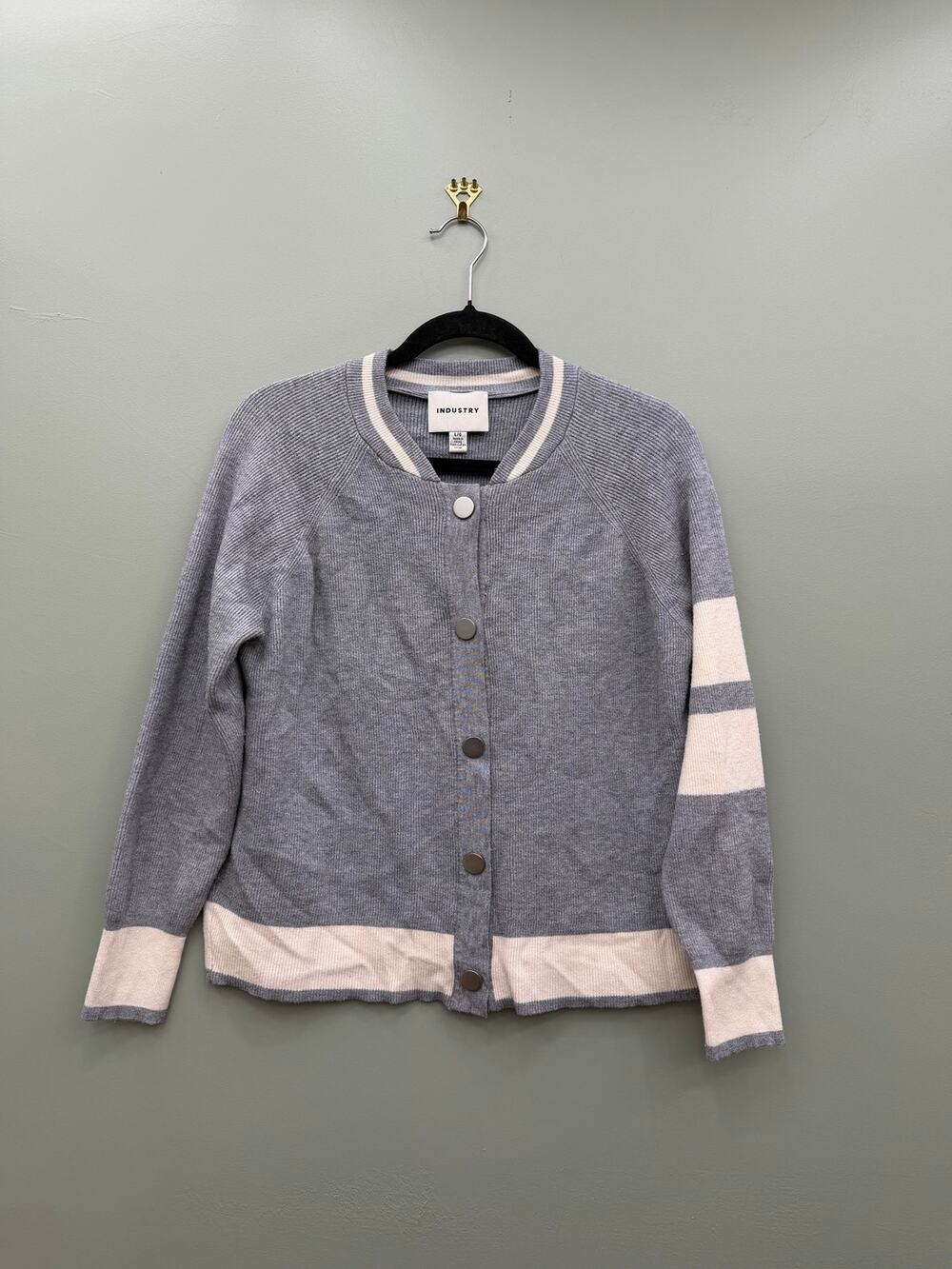 Industry Gray Varsity Snap Front Knit Bomber Cardigan Jacket L